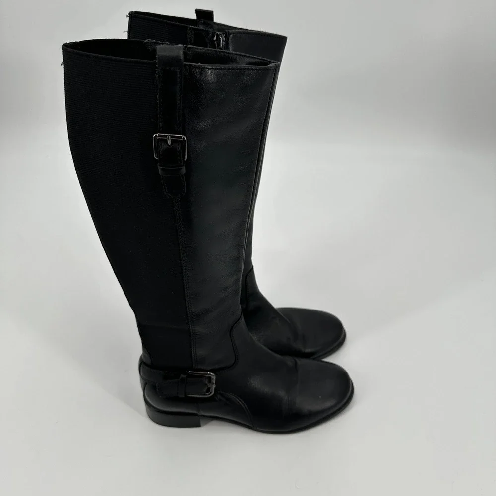 La‎ Canadienne Black Leather Buckle Tall Riding Boots Women Size 5 M